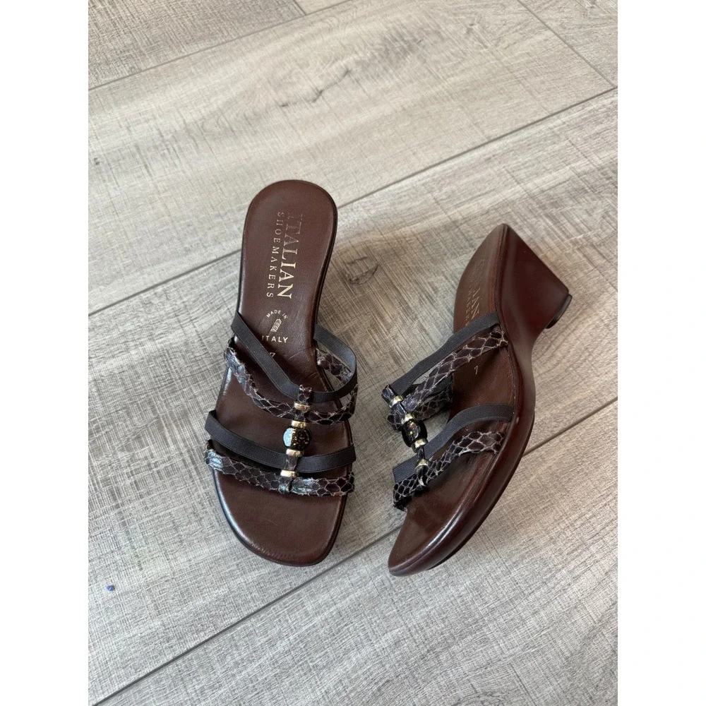 Italian Shoemakers Brown Snakeskin Strappy Wedge Sandals Made in Italy 7